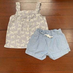 Gymboree Set Zebra Shirt And Blue Shorts